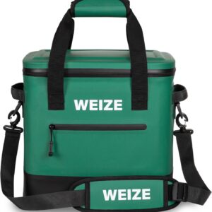 WEIZE 24-Can Soft Cooler: 15L Insulated, Leak-Proof Floating Ice Chest with Zipper, Portable & Durable Lunch Bag (Green)