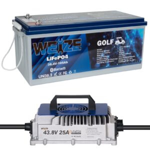 WEIZE 36V 105AH Bluetooth LiFePO4 Lithium Battery, Built-in 200A BMS, Low-Temp Protection Deep Cycle 400A/35S Peak Discharge Battery Perfect for Golf Cart, Trolling Motor, Solar...