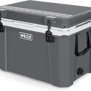WEIZE Ultra-Light 55 Quart Hard Cooler Insulated Portable Ice Chest Box with Bottle Opener, Keeps Ice up to 8 Days (Grey)