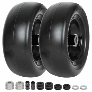 WEIZE Universal Fit Flat Free 11x4.00-5 Lawn Mower Tire with Wheel Assembly, 3.4"-4"-4.5"-5" Centered Hub, 3/4" or 5/8" or 1/2"Bushings, 11x4-5 Tractor Turf Tire, 300lbs...