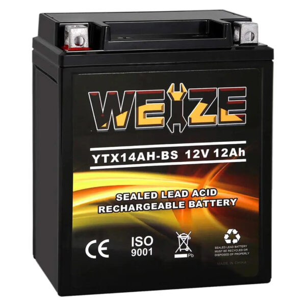WEIZE YTX14AH-BS 12V 12Ah High Performance-Maintenance Free-Sealed AGM ATV Motorcycle Battery for Polaris Sportsman 570 Trail Blazer 250 Ranger 400 500 Suzuki King Quad 300...