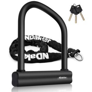 NDakter Bike Locks Heavy Duty Anti Theft 18mm Thick, Motorcycle U Lock with 4FT x 6mm Moped Chain, 3Keys Large U-Shape Electric Bicycle Wheel Lock for Ebike, Escooter, Fat-Tire...