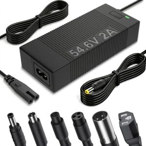 54.6V 2A Ebike Charger for 48V Lithium Battery (13S Li-ion Battery), 48 Volt Electric Bike Scooter Charger with 7 Charging Port Plugs