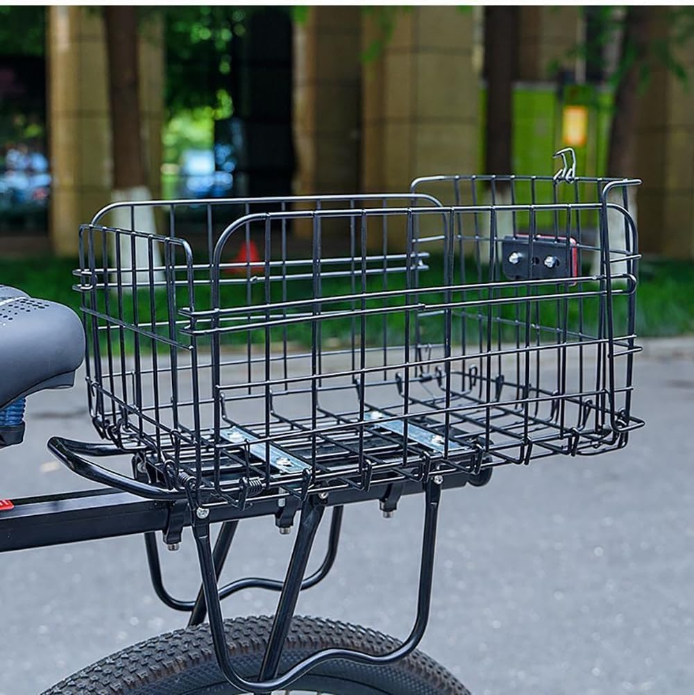 Folding Rear Bicycle Basket, Metal Wire, Black, 55 lbs, 14.5 x 10.6 x 7.8 inches, Rack Mount, Universal - Image 2
