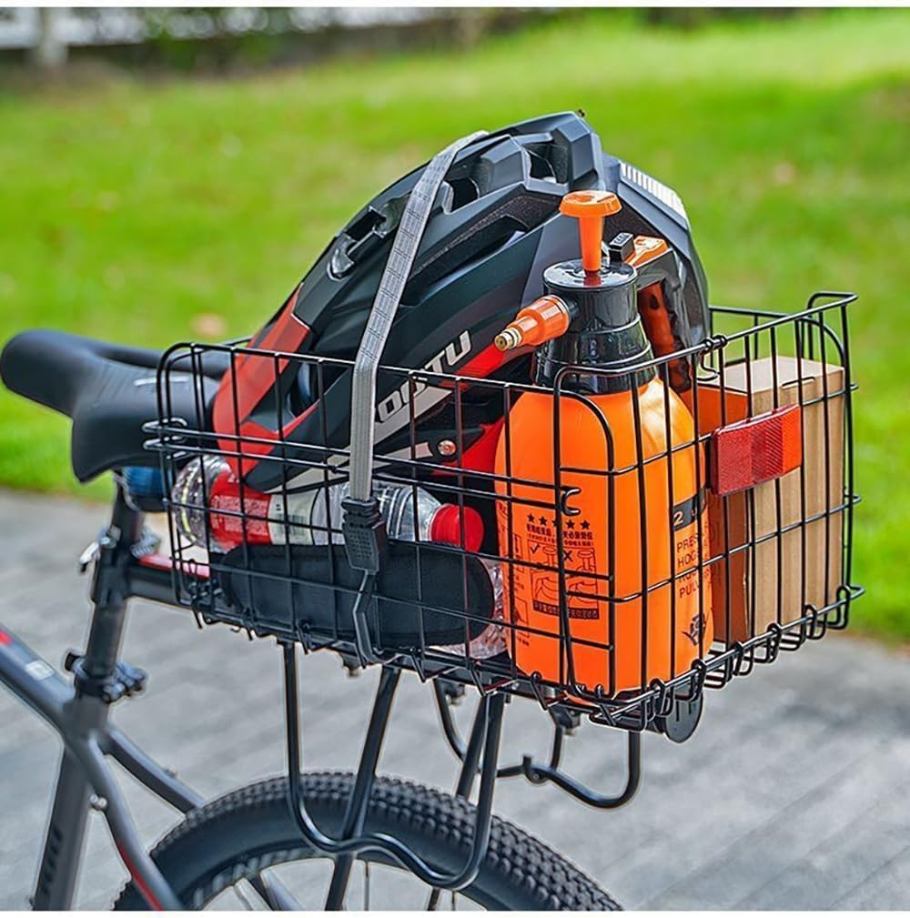 Folding Rear Bicycle Basket, Metal Wire, Black, 55 lbs, 14.5 x 10.6 x 7.8 inches, Rack Mount, Universal - Image 3
