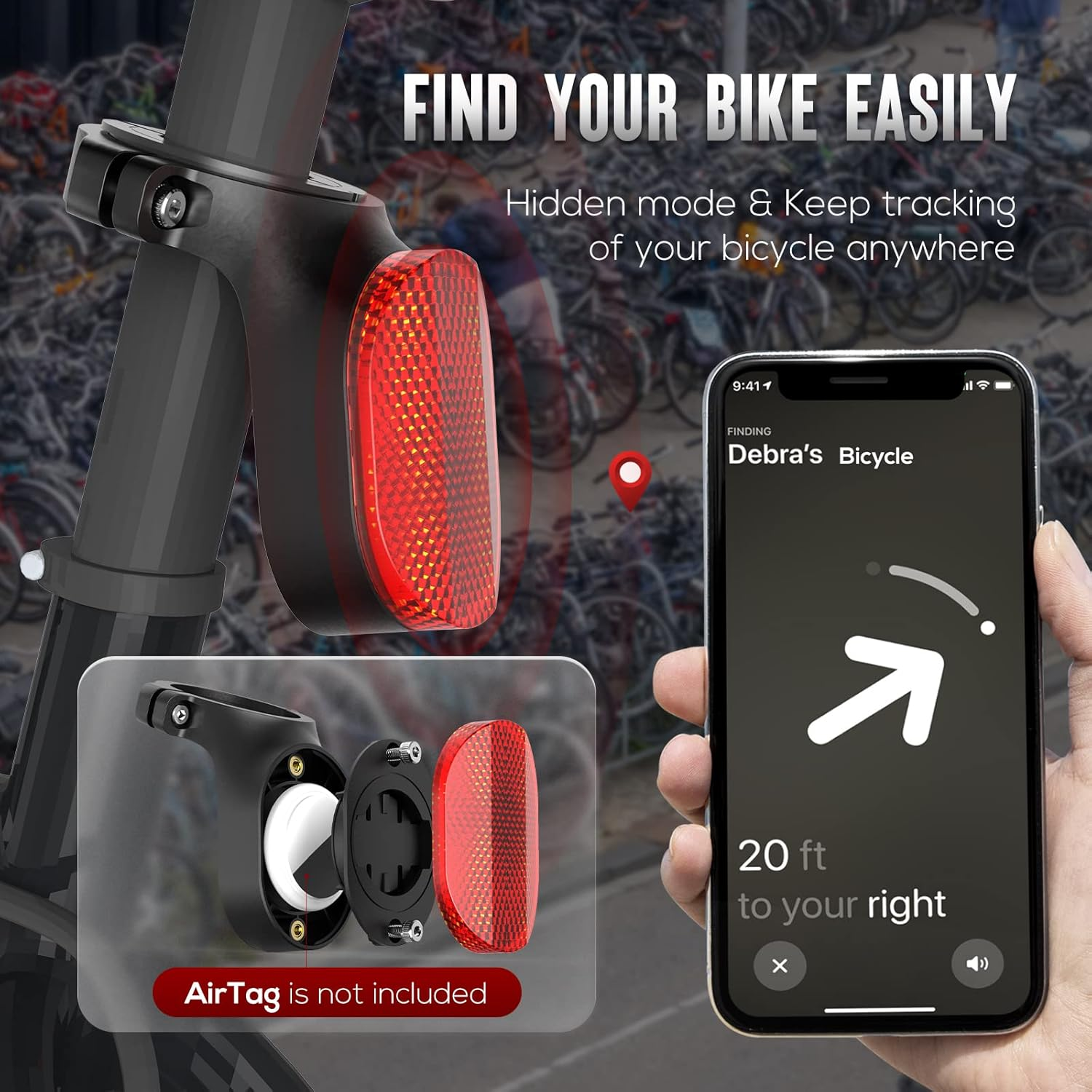 Airtag Bike Mount, Hidden Bicycle Seatpost Mount Compatible with Apple Airtags & Garmin Varia, Anti-Theft Air tag GPS Tracker Bike Reflector Holder for Mountain Bikes, Electric Bicycle, and Scooter - Image 6