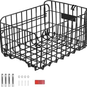 Folding Rear Bicycle Basket, Metal Wire, Black, 55 lbs, 14.5 x 10.6 x 7.8 inches, Rack Mount, Universal