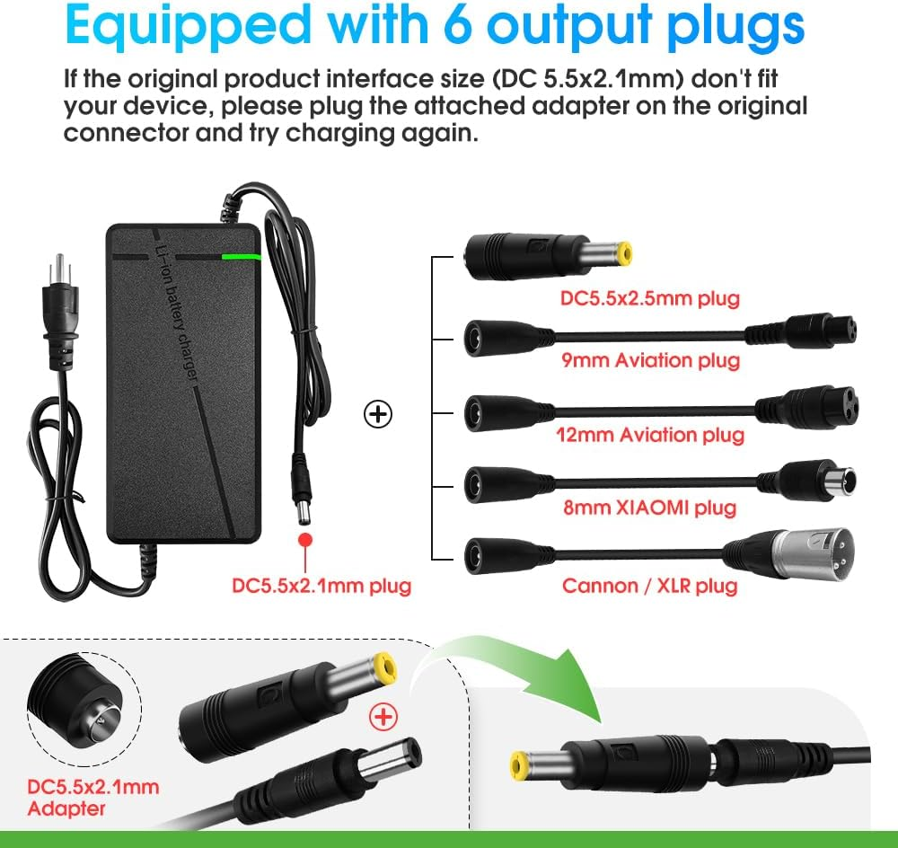 67.2V5A Charger with 6-in-1 Plug for 60V Lithium Battery Such as Electric scooters Electric bikes (67.2V5A-(6-in-1 Plug) - Image 5