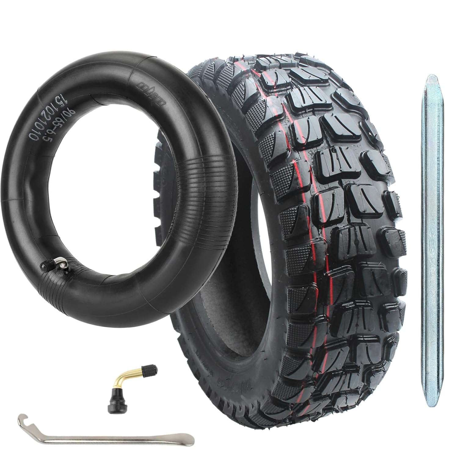 Electric Scooter Tire 90/65-6.5 11 Inch Off Road Tyre and 90 Inner Tube with 90-Degree Right-Angle Valve Replacement Tire Compatible with 100/65-6.5 (90/65-6.5 Off road+inner)