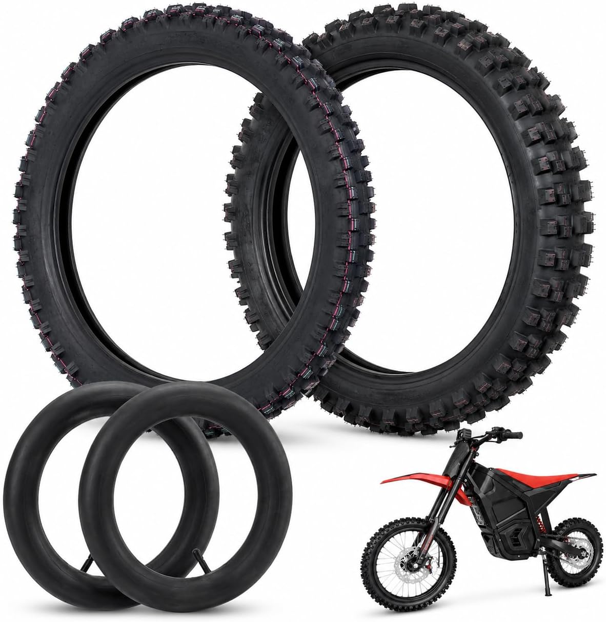 Front and Rear Outer Tire with Inner Tube Set, E-Bike Tire Tube Replacement Kit, Electric Dirt Bike Wheel Tire Accessories for Repair and Maintenance, Compatible with Yozma IN...